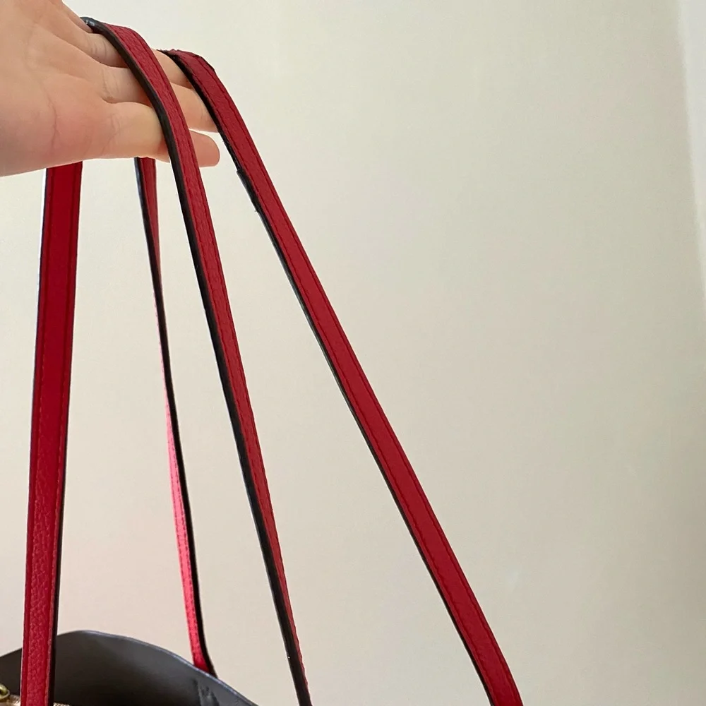 Tory Burch Perry Red Pebble Leather Triple Compartment Tote/Shoulder Bag - Picture 9 of 16